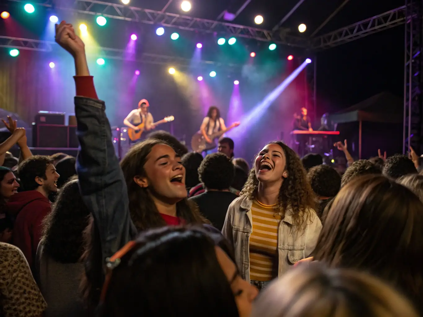 A vibrant photo of a live music event organized by DATAK, capturing the energy and excitement of the performance.