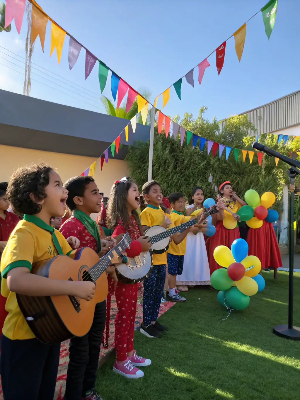 A community outreach program by DATAK, depicting volunteers and participants engaging in a music-related activity that benefits the local community.
