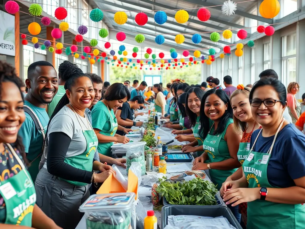 A photograph of DATAK staff and volunteers working together on a community arts project, demonstrating the organization's commitment to collaboration and local development.