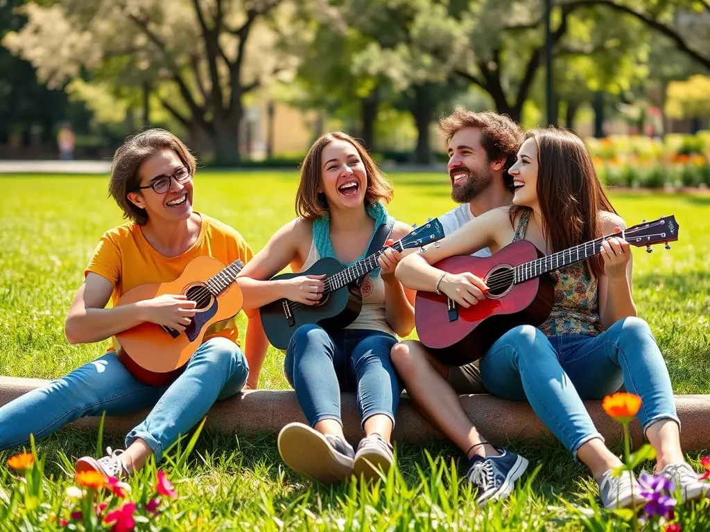 A group of diverse individuals participating in a community music project, highlighting DATAK's commitment to inclusivity and citizen participation.