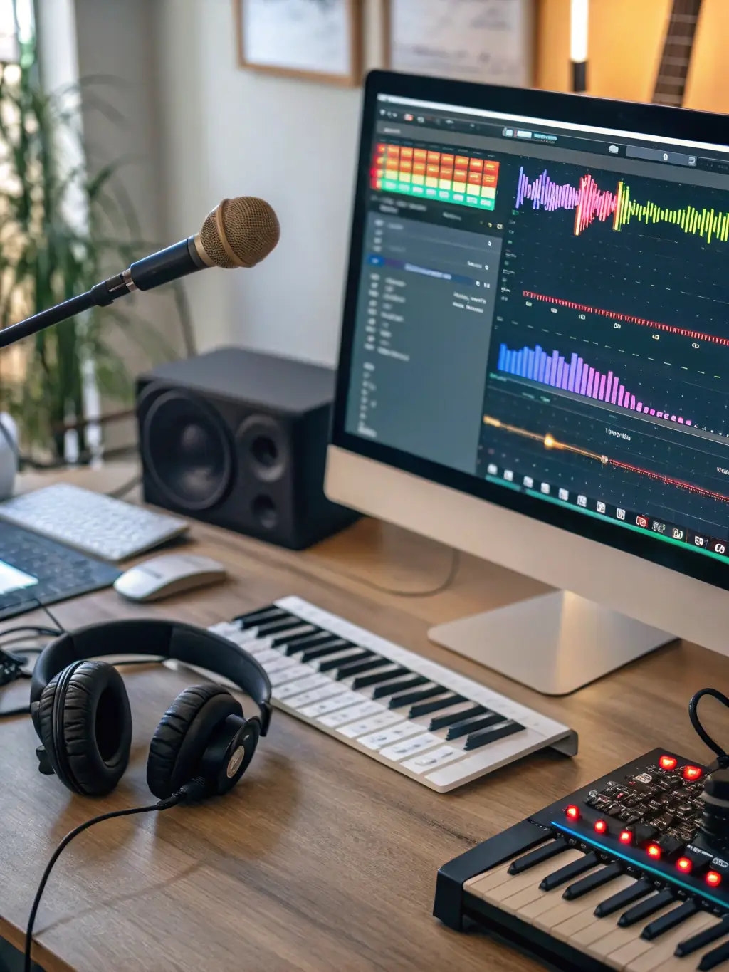 A collaborative music project facilitated by DATAK, showing artists working together in a studio setting to create original music.